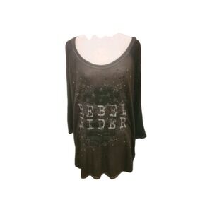 ROCK & REPUBLIC Blk/gray 3/4 Sleeve Tissue Teeshirt Embellished W/Sequins SZ 2X